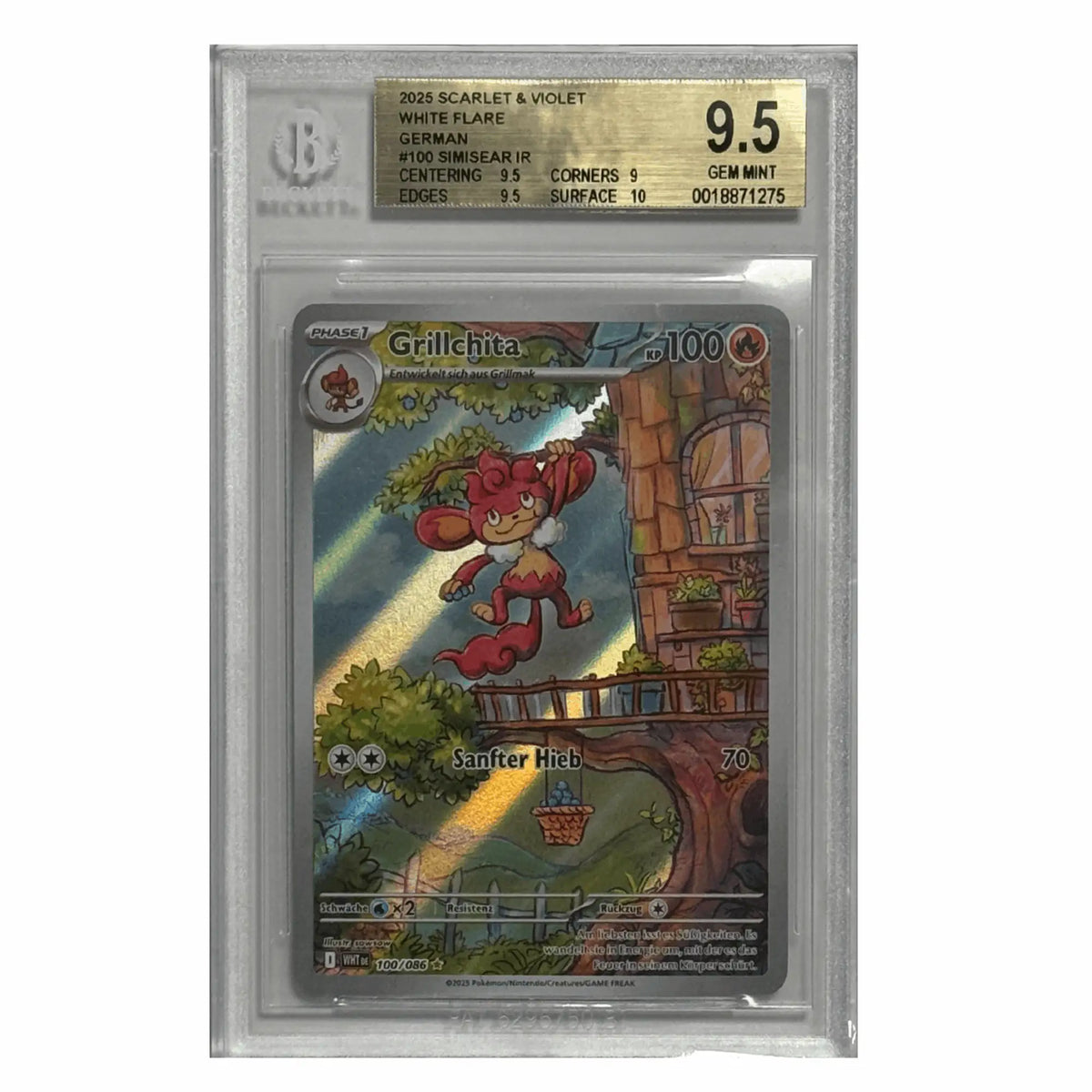 Pokémon – Grillchita IR #100 (White Flare) – BGS 9.5 Gem Mint