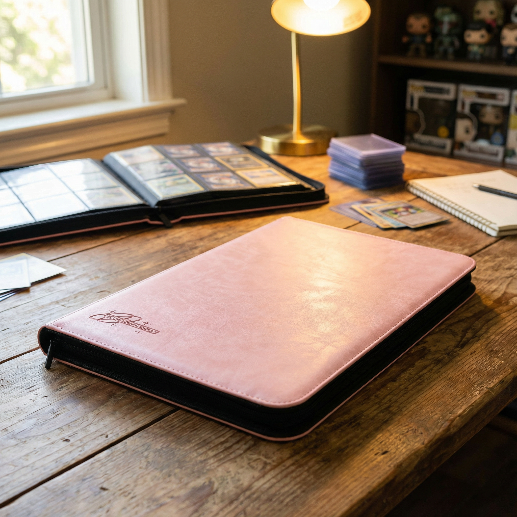 cardcosmos - 9 Pocket Zip Premium Leather Binder - Pink - Cardcosmos