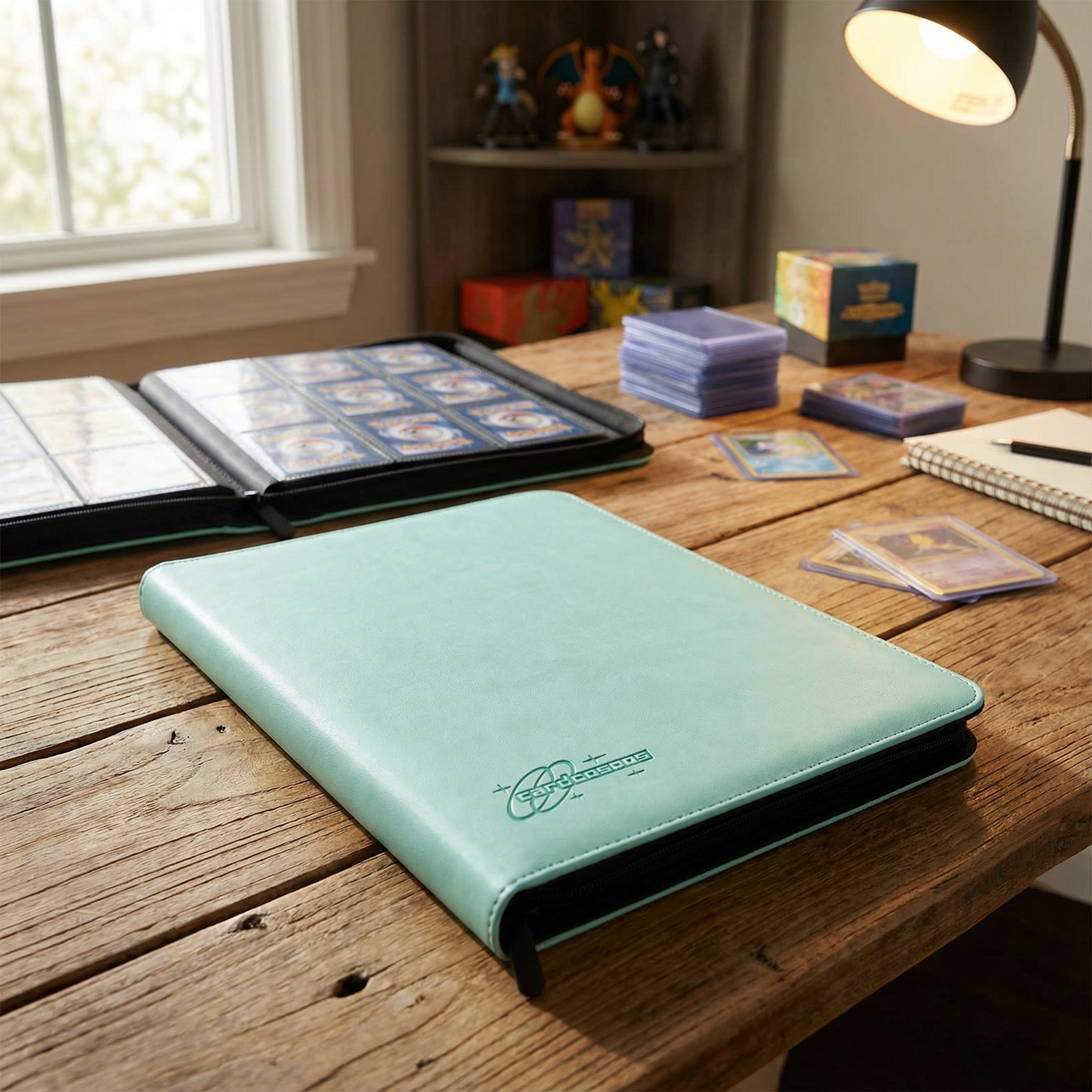 cardcosmos - 9 Pocket Zip Premium Leather Binder - Mintgrün - Cardcosmos