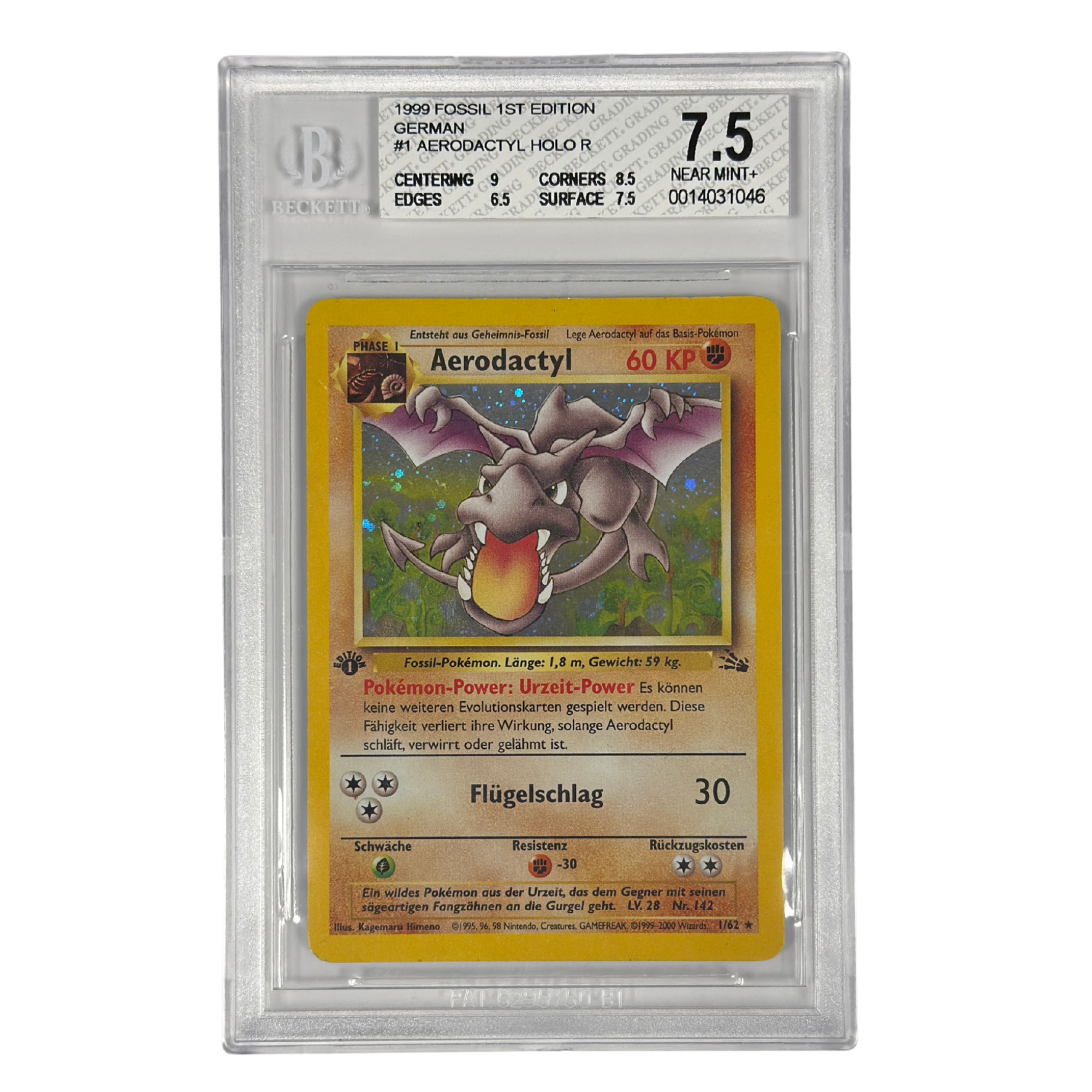 Pokémon – Aérodactyl Holo #1/62 (Fossil 1st Edition) – BGS 7.5 Near mint+