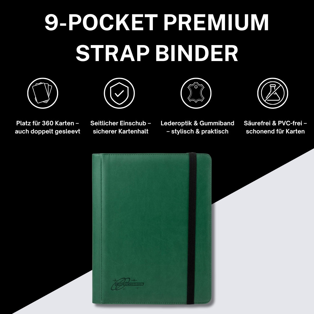cardcosmos - 9 Pocket Strap Premium Leather Binder - Dunkelgrün - Cardcosmos
