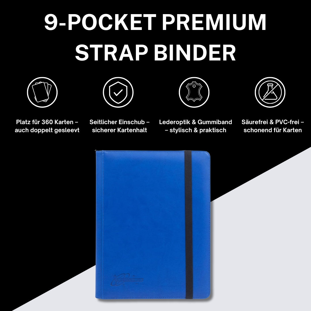 cardcosmos - 9 Pocket Strap Premium Leather Binder - Dunkelblau - Cardcosmos