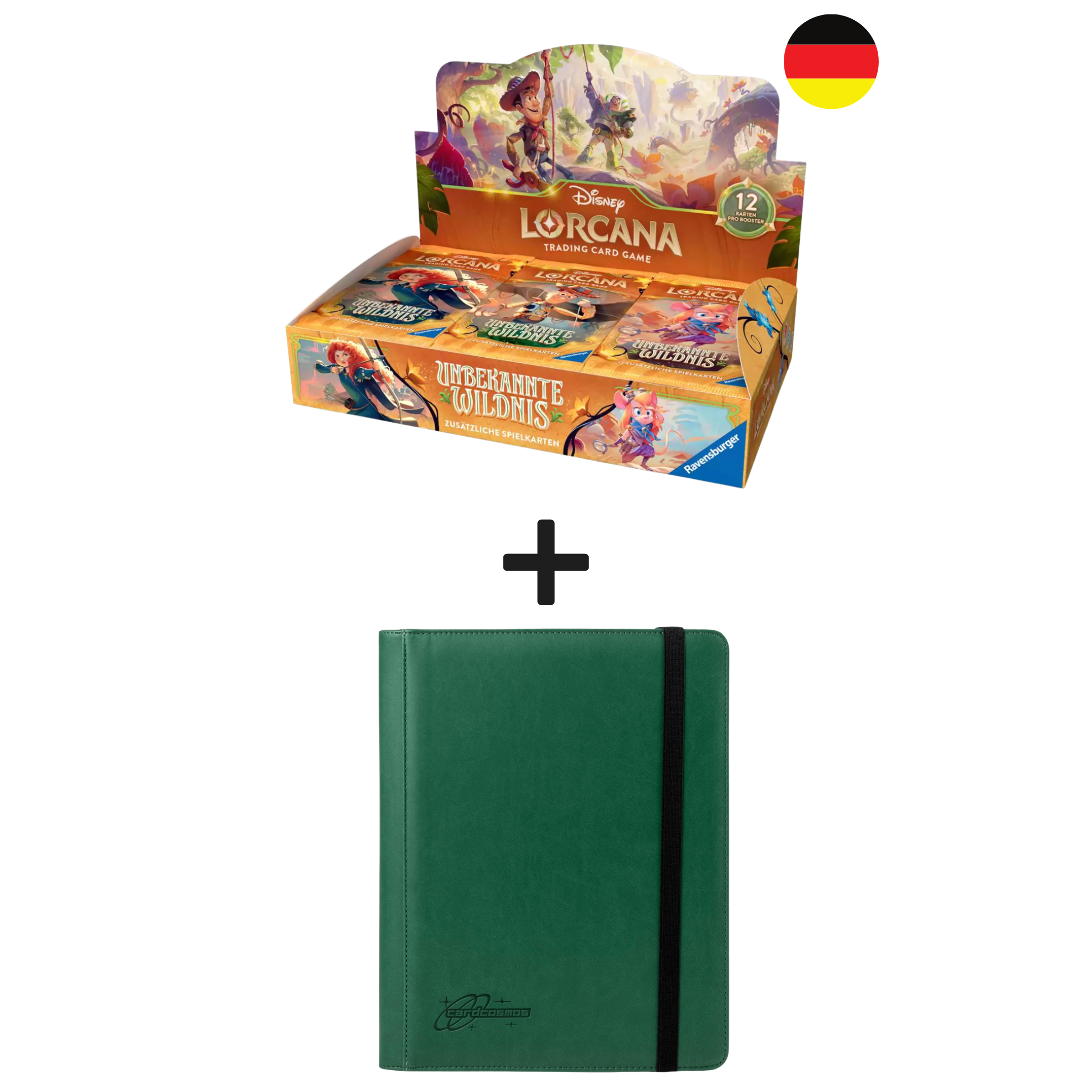 Présentoir Disney Lorcana Unknown Wilderness DE + classeur à 9 pochettes vert foncé