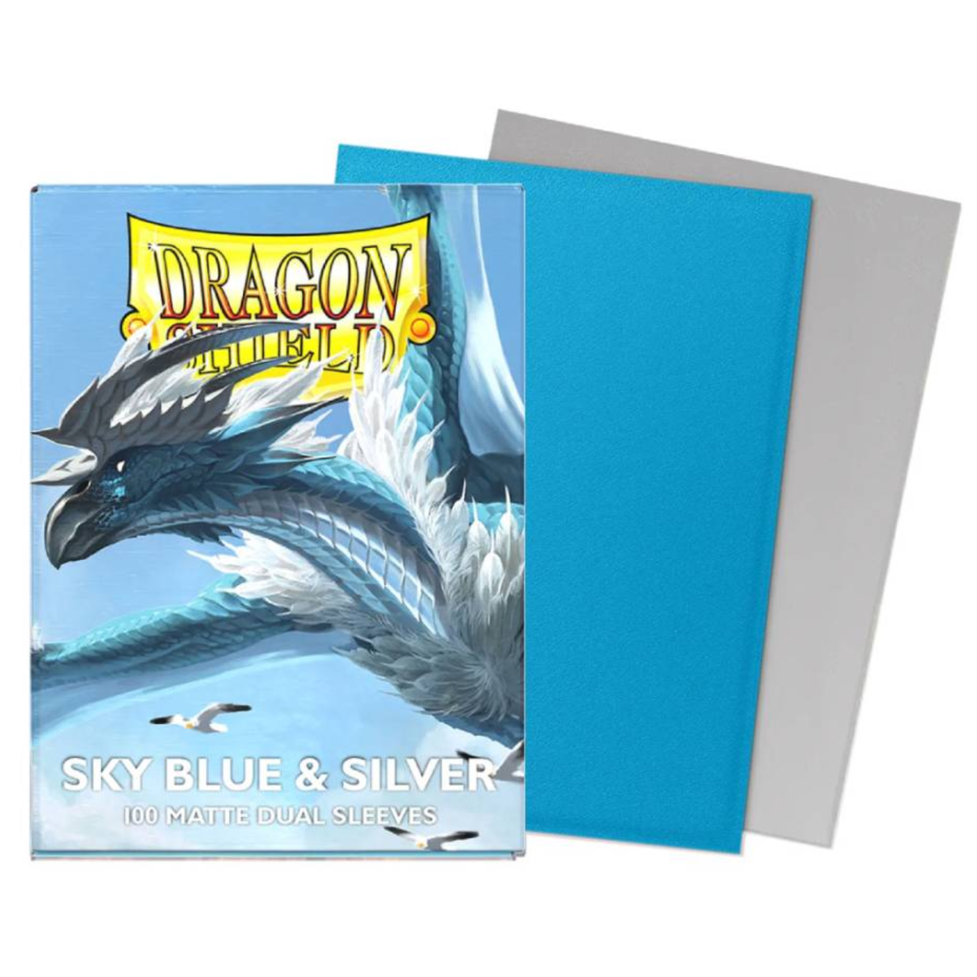 Dragon Shield Sleeves – Dual Matte Sky Blue & Silver (100 pieces)