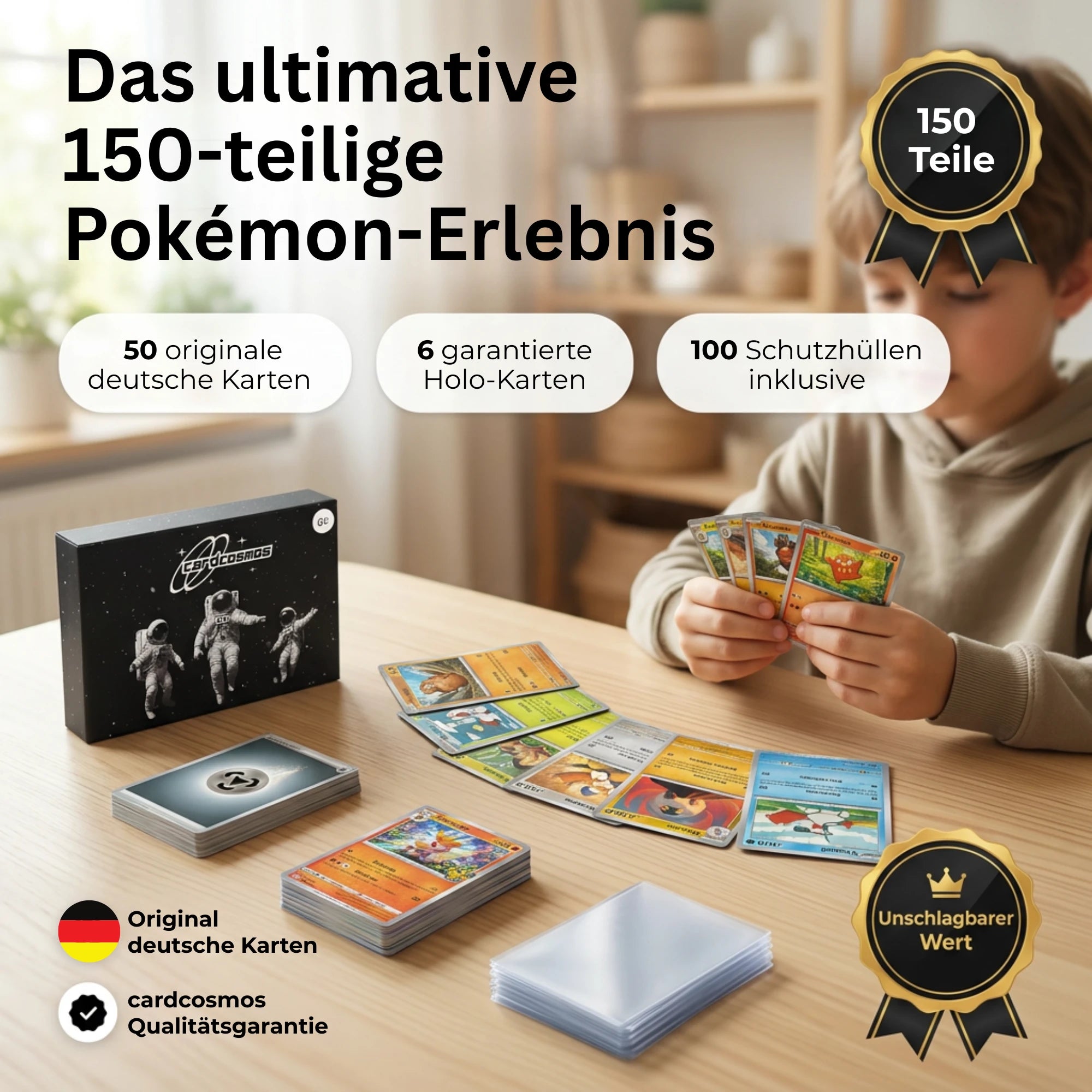 Pokémon Card Set German – 50 cards incl. 6 Holo + 100 Card Sleeves