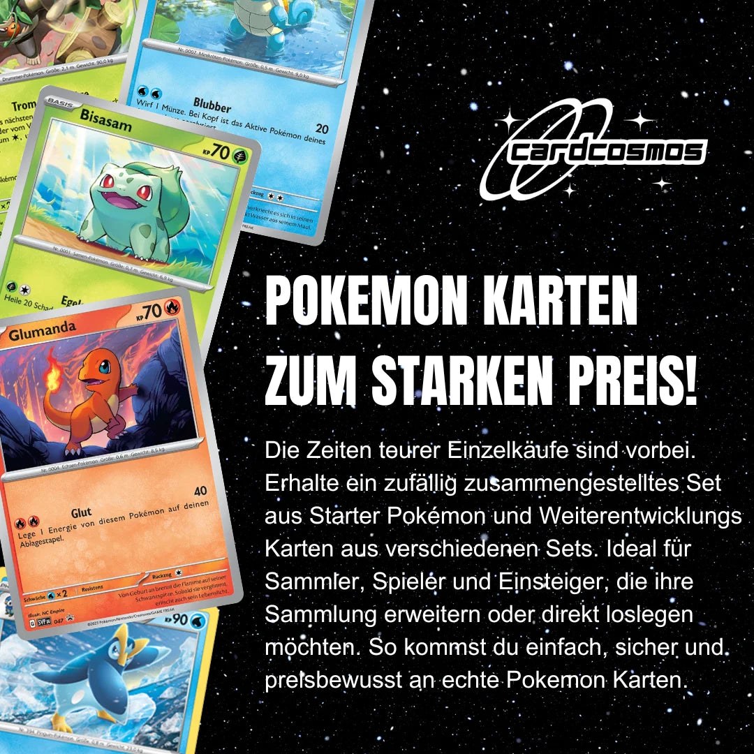Set de cartes Pokémon Allemand – 10 cartes Pokémon de départ & évolutions – Assemblage aléatoire