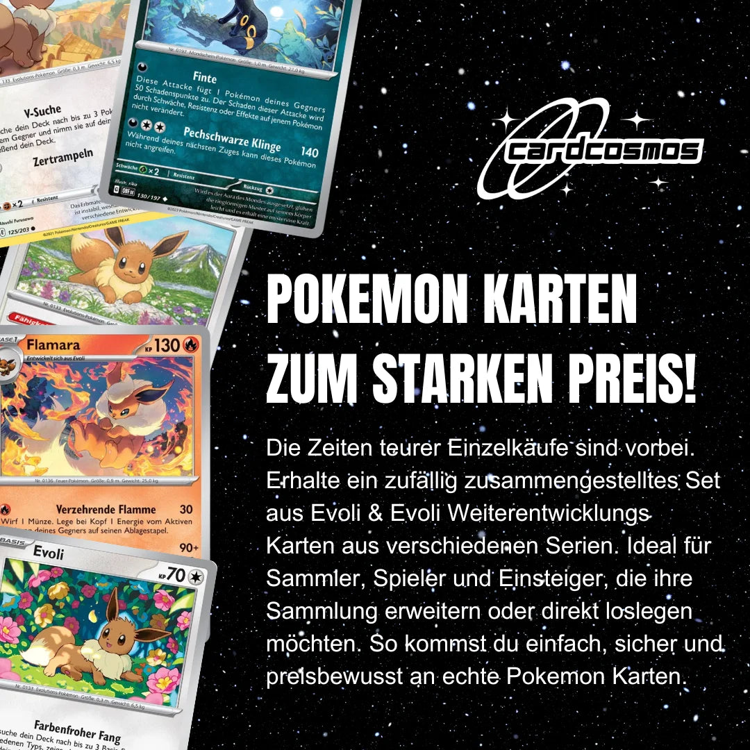 Pokémon Card Set German – 5 Eevee/Eevee & Evolutions Cards – Randomly Assembled