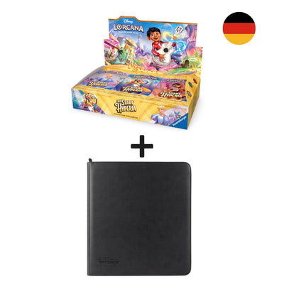 Disney Lorcana The City of Hyperia Booster Display DE + 12 Pocket Binder Black Bundle