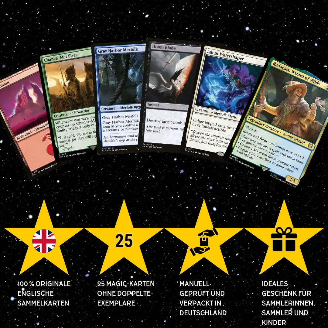 Magic: The Gathering Set de cartes Anglais – 25 cartes incl. 2 Rares + 100 Protège cartes