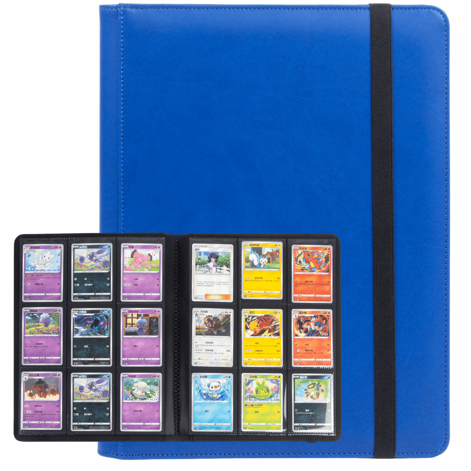 cardcosmos - 9 Pocket Strap Premium Leather Binder - Dunkelblau