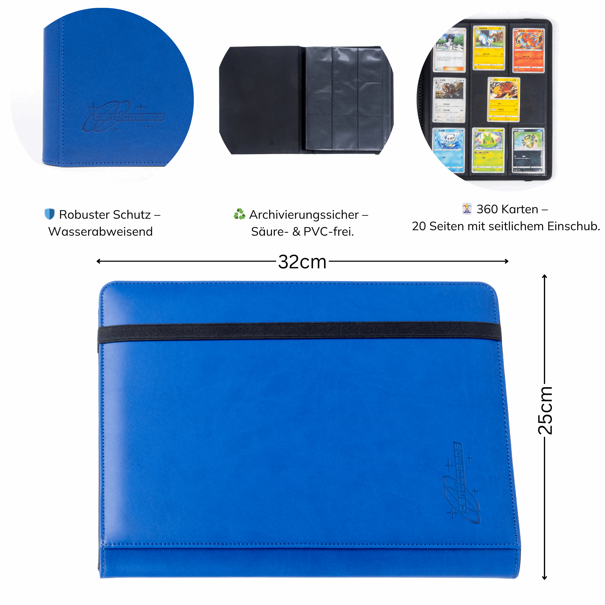 cardcosmos - 9 Pocket Strap Premium Leather Binder - Dunkelblau