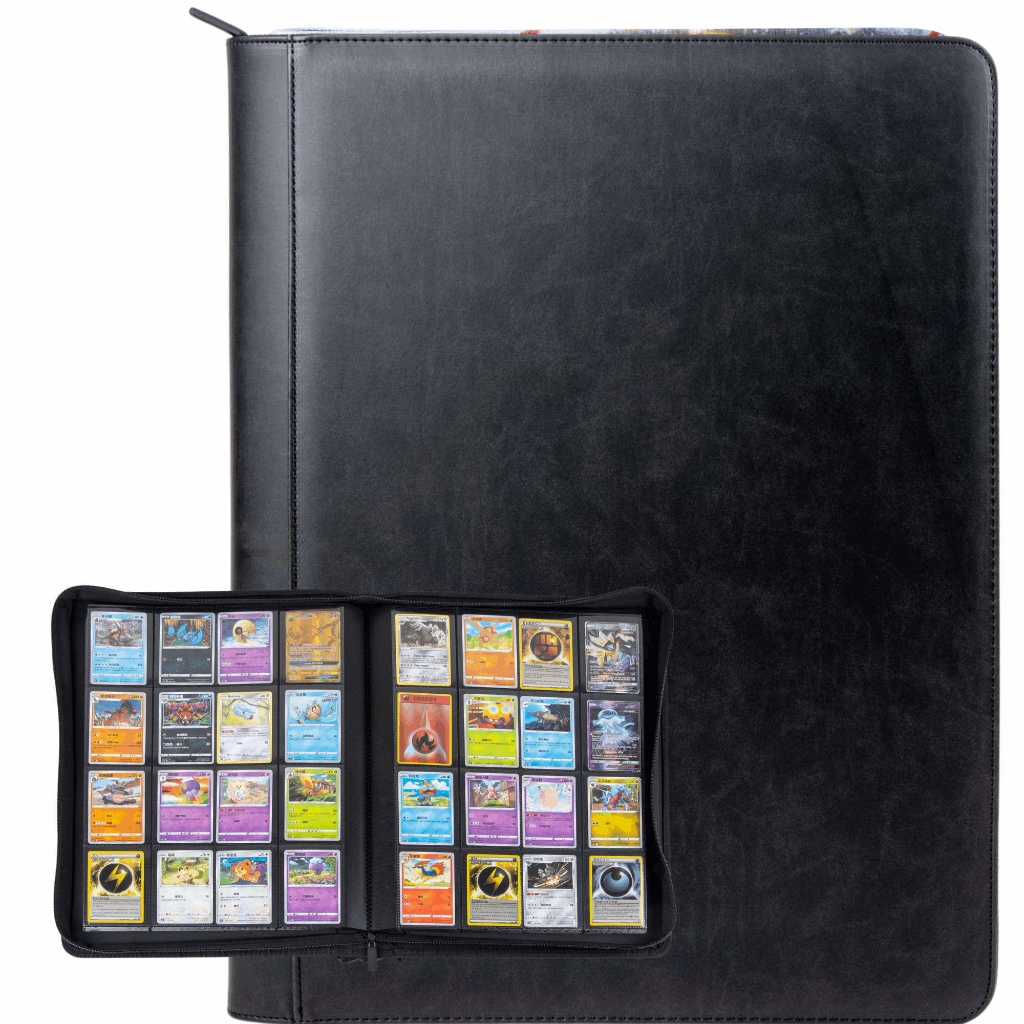 cardcosmos - 16 Pocket Zip Premium XXL Leather Binder - Schwarz