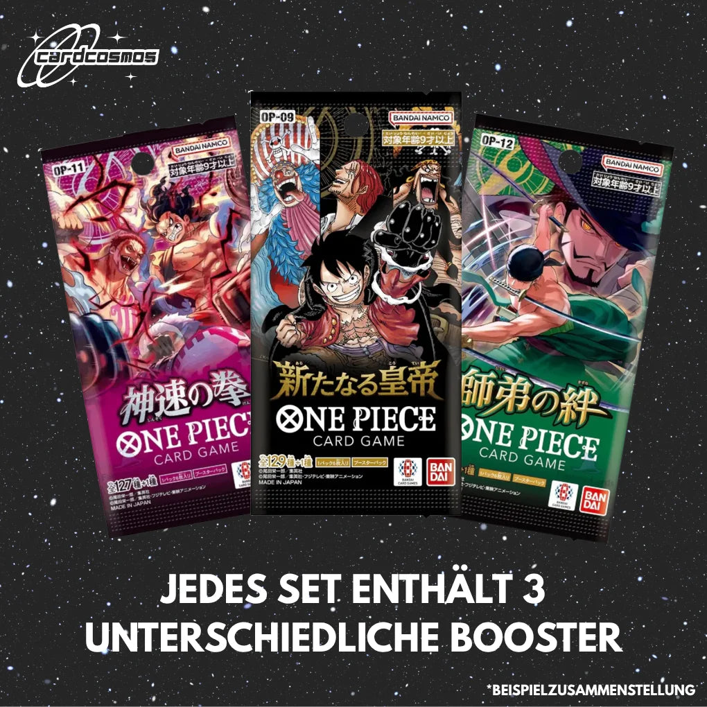 One Piece Card Game Set Mystère de boosters japonais – 3 packs aléatoires différents