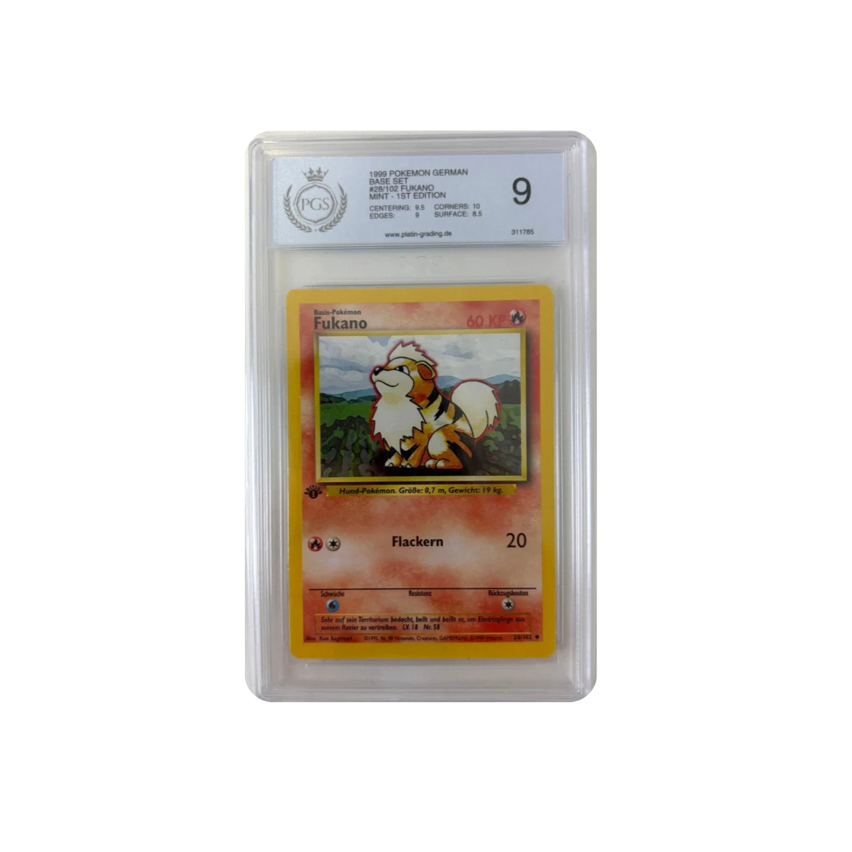 Pokémon - Fukano #28/102 1st Edition (Basis-Set) – Platin Grading 9 Mint
