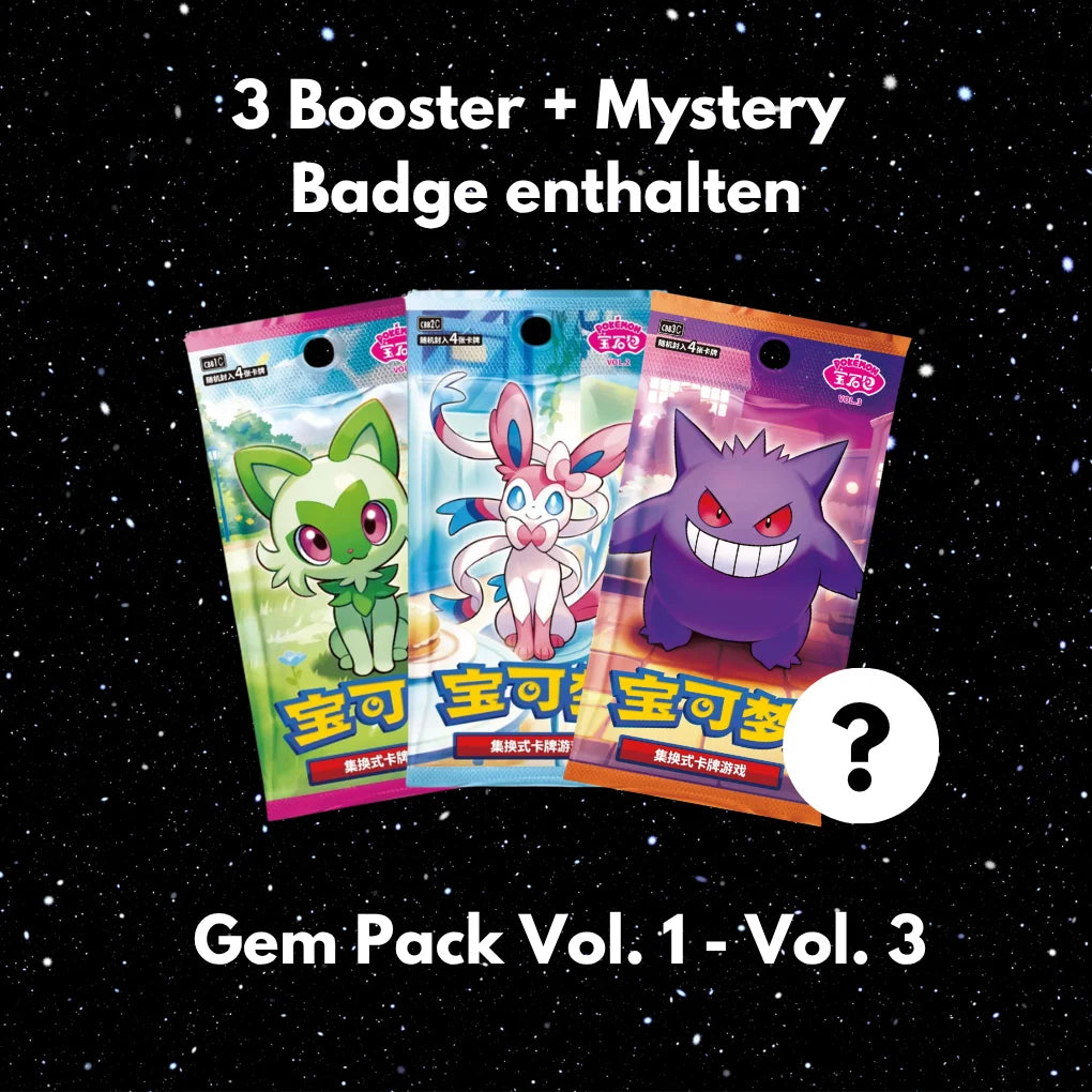 Pokémon Gem Pack Badge Set Chinese – 3 Booster + Promo + Magnet Badge