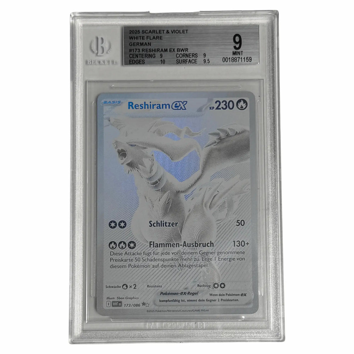 Pokémon - Reshiram ex BWR #173 (White Flare) – BGS 9 Mint