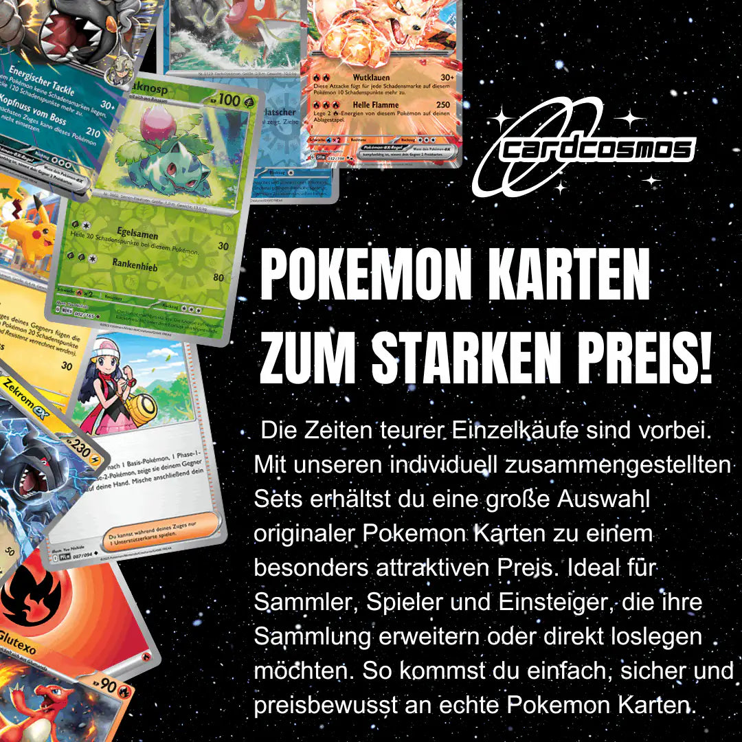 Pokémon Karten Set Deutsch – 100 Karten inkl. 12 Holo + 100 Kartenhüllen