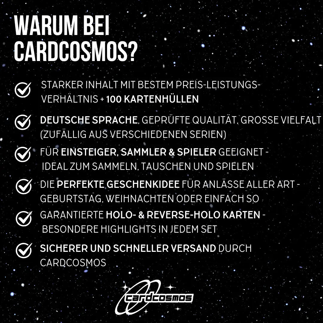 Pokémon Karten Set Deutsch – 200 Karten inkl. 25 Holo + 100 Kartenhüllen