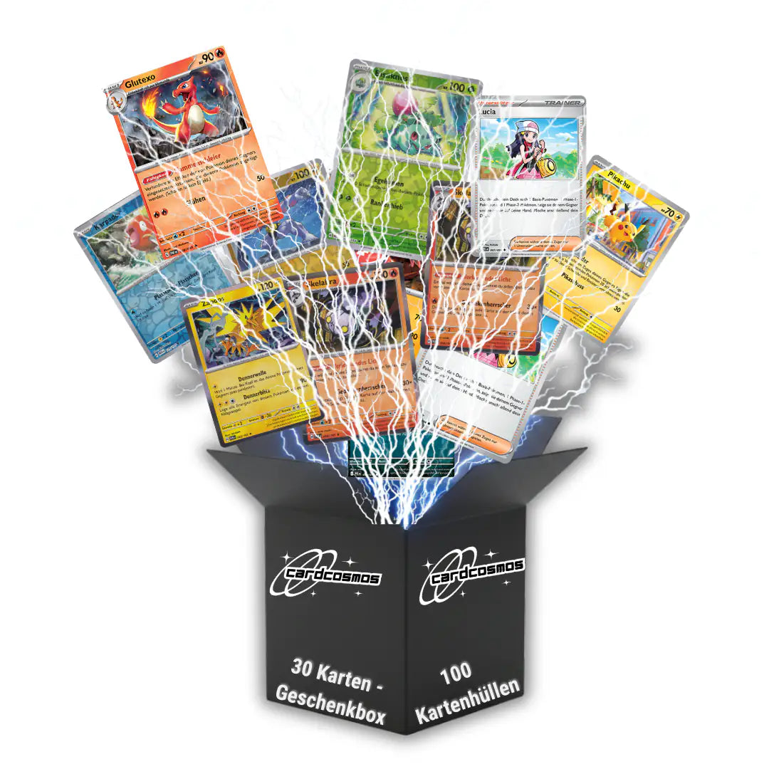 Pokémon Karten Set Deutsch – 30 Karten inkl. 4 Holo + 100 Kartenhüllen