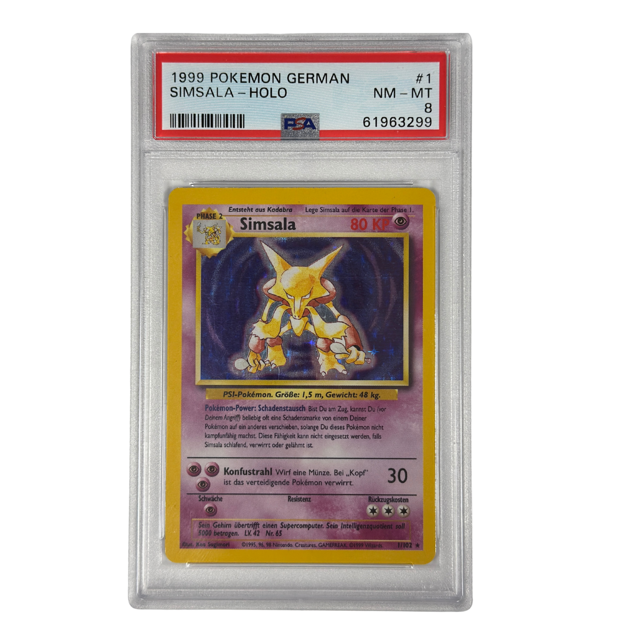 Pokémon - Alakazam Holo #1/102 Base Set (1999) Allemand – PSA 8 NM-MT