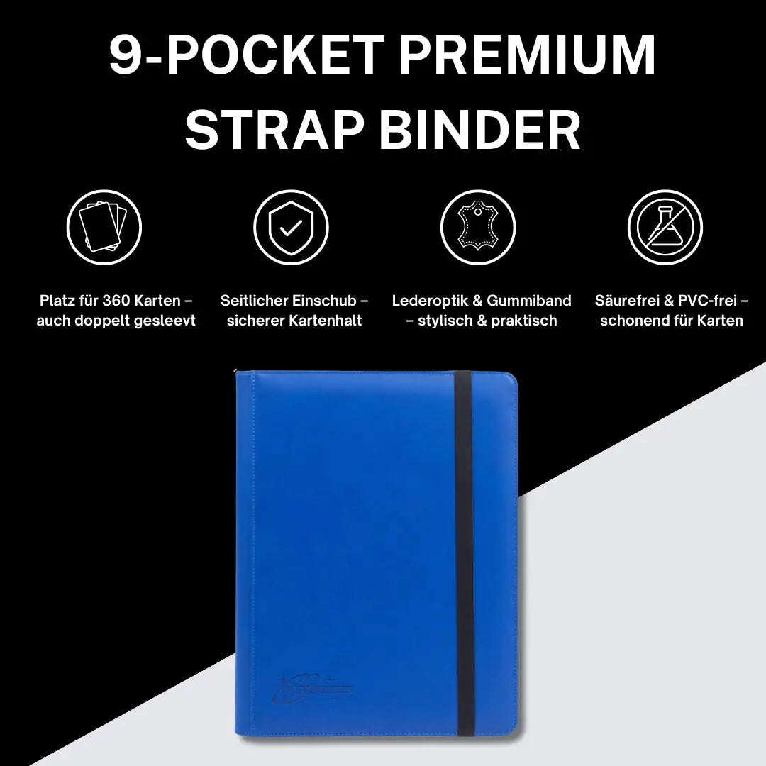 cardcosmos - 9 Pocket Strap Premium Leather Binder - Dunkelblau