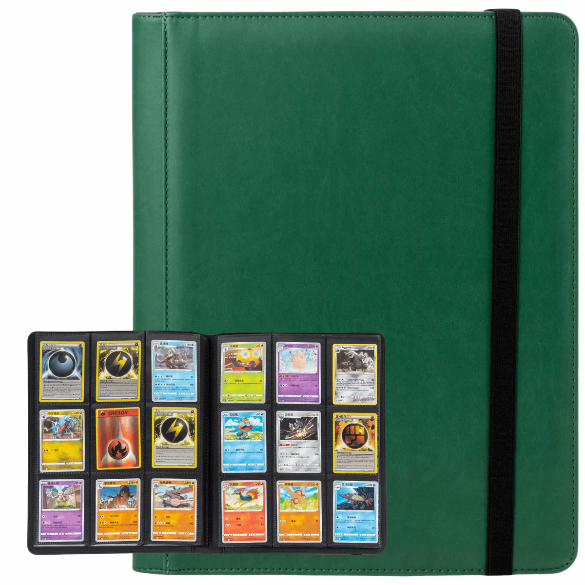 cardcosmos - 9 Pocket Strap Premium Leather Binder - Dunkelgrün
