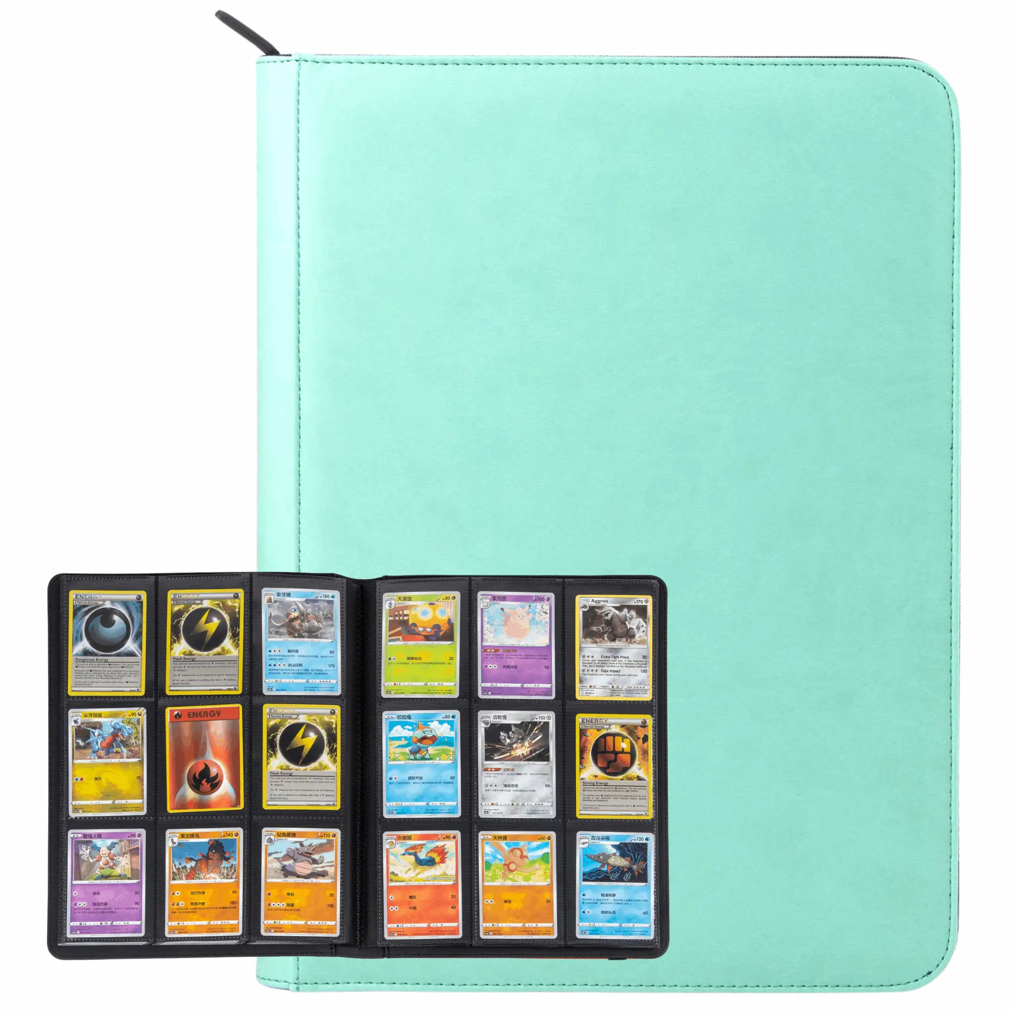 cardcosmos - 9 Pocket Zip Premium Leather Binder - Mintgrün