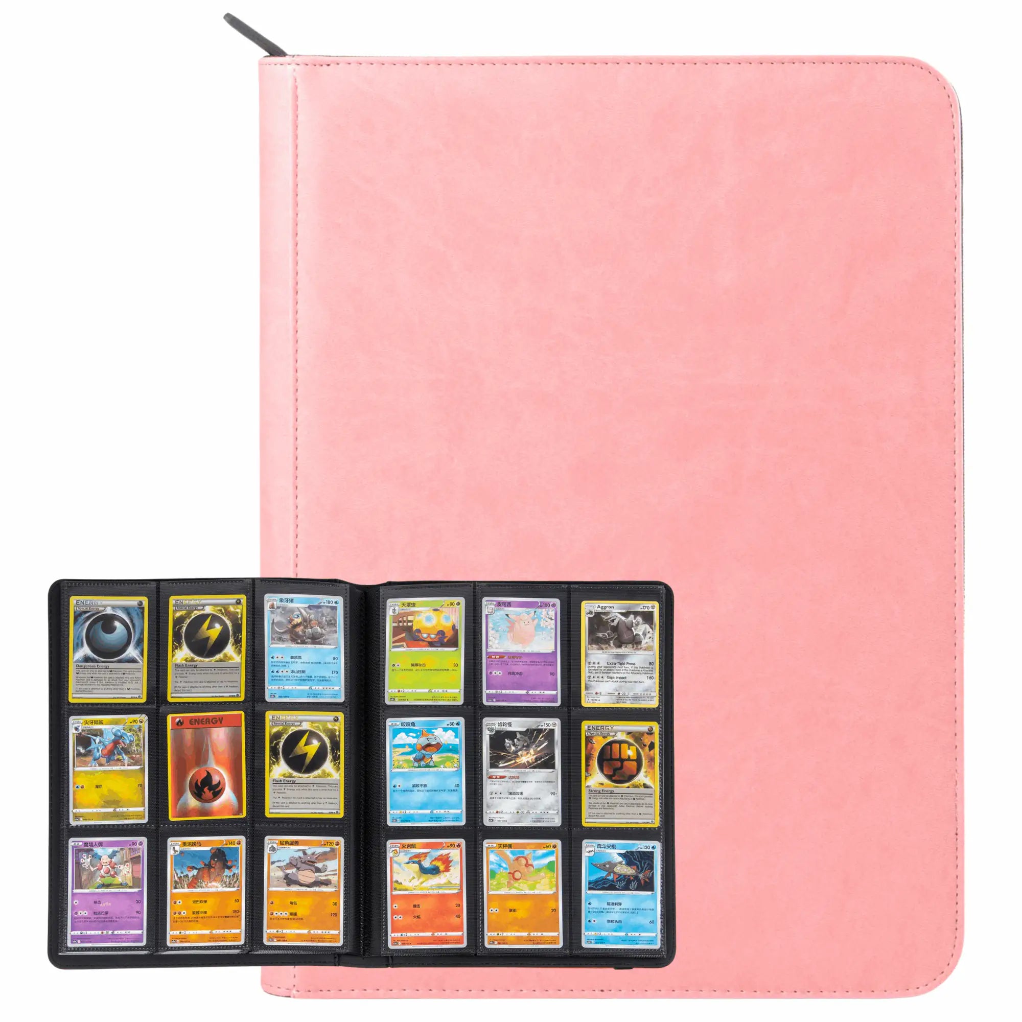 cardcosmos - 9 Pocket Zip Premium Leather Binder - Pink