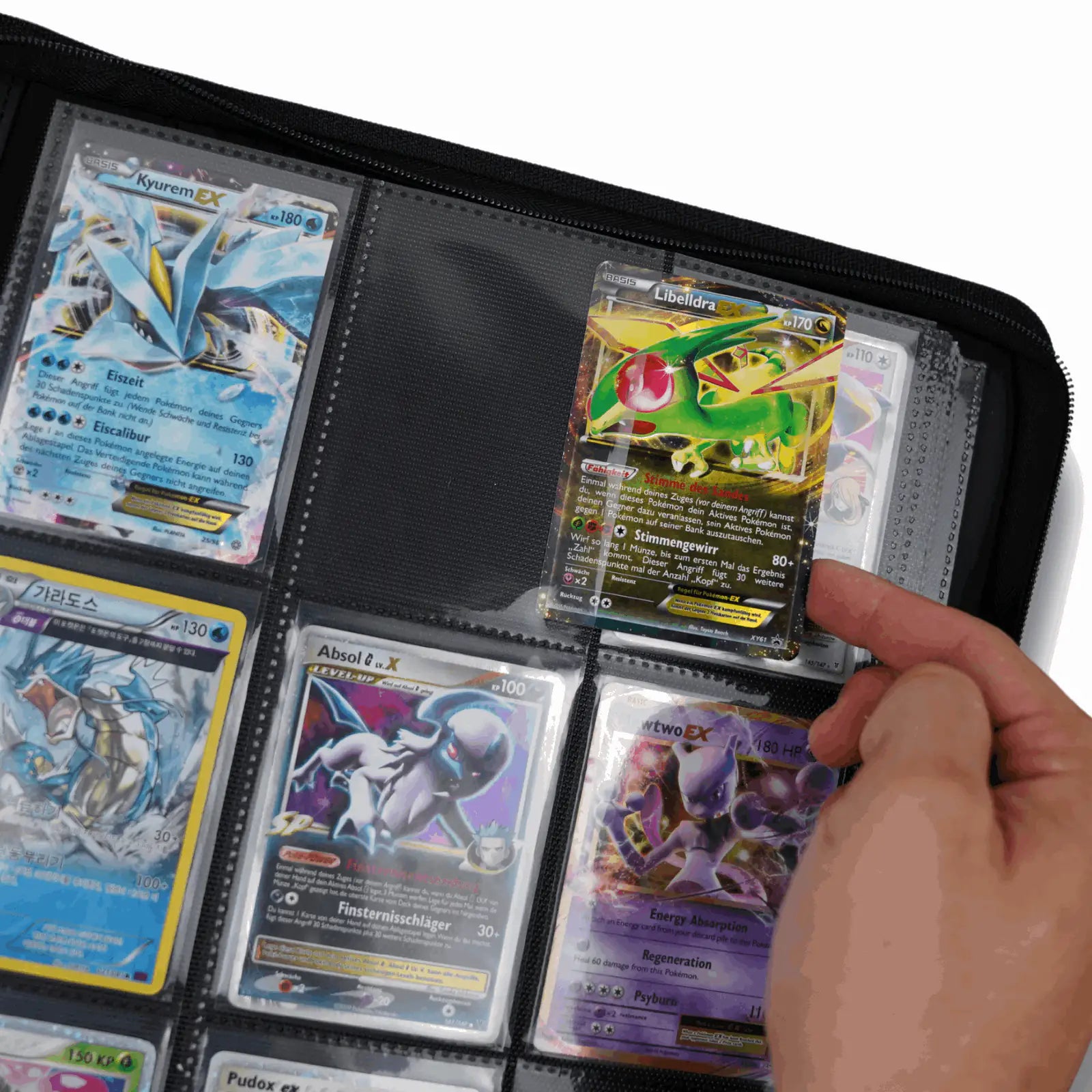 cardcosmos - 9 Pocket Zip Premium Leather Binder - Schwarz/Schwarz