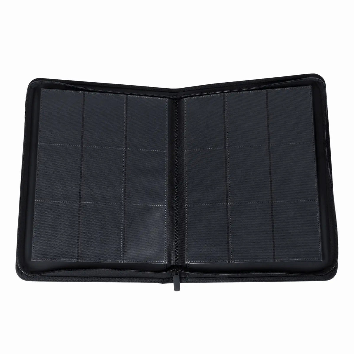 cardcosmos - 9 Pocket Zip Premium Leather Binder - Schwarz/Schwarz