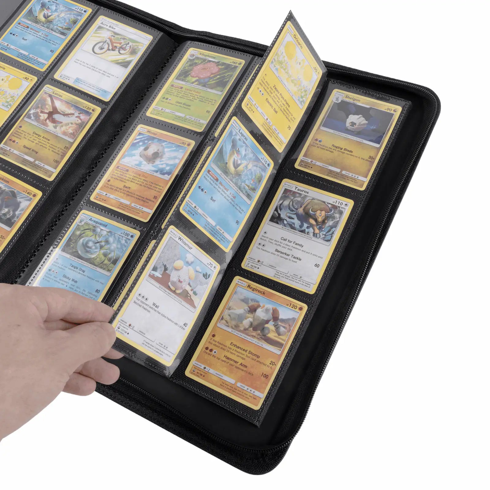 cardcosmos - 9 Pocket Zip Premium Leather Binder - Schwarz/Schwarz