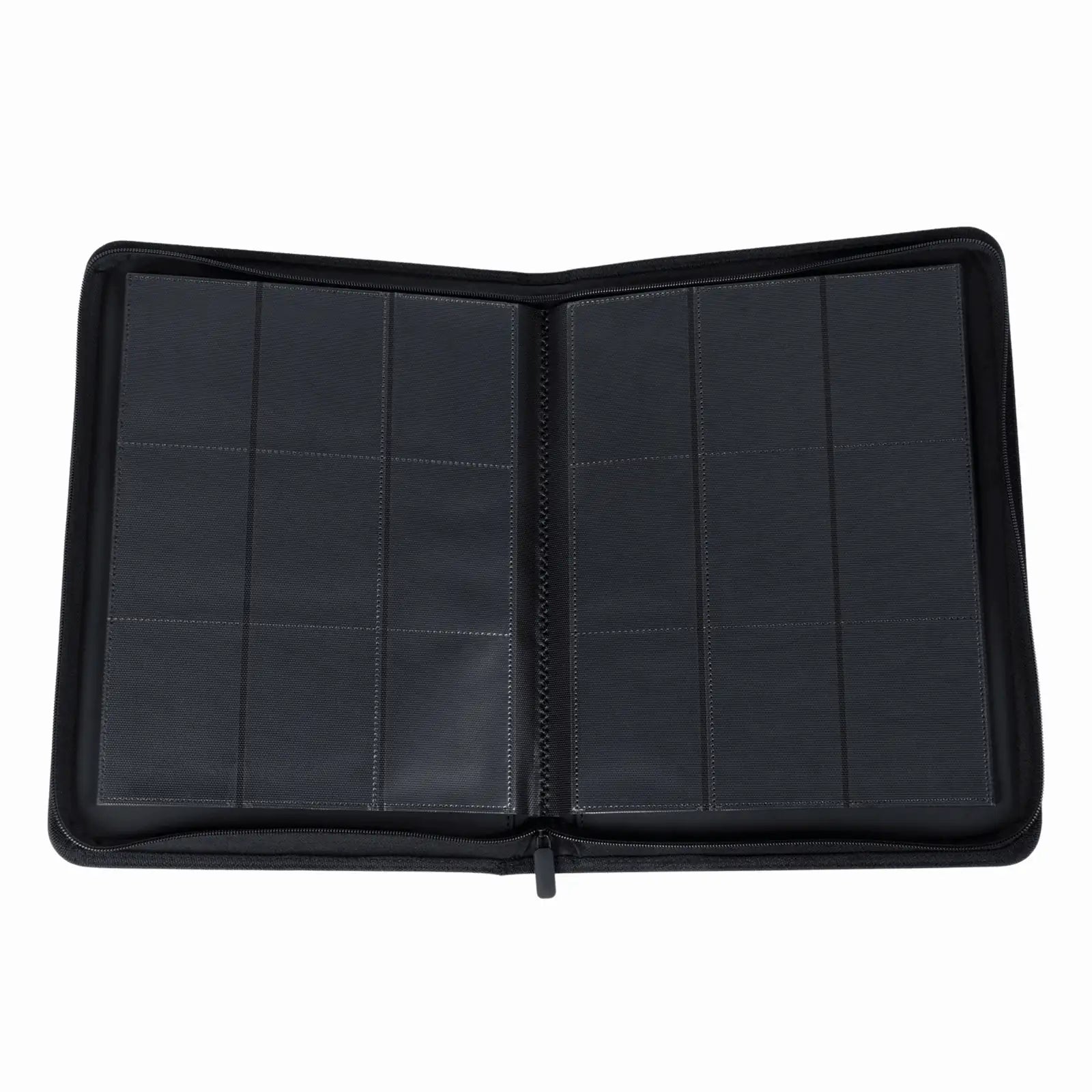 cardcosmos - 9 Pocket Zip Premium Leather Binder - Schwarz/Schwarz