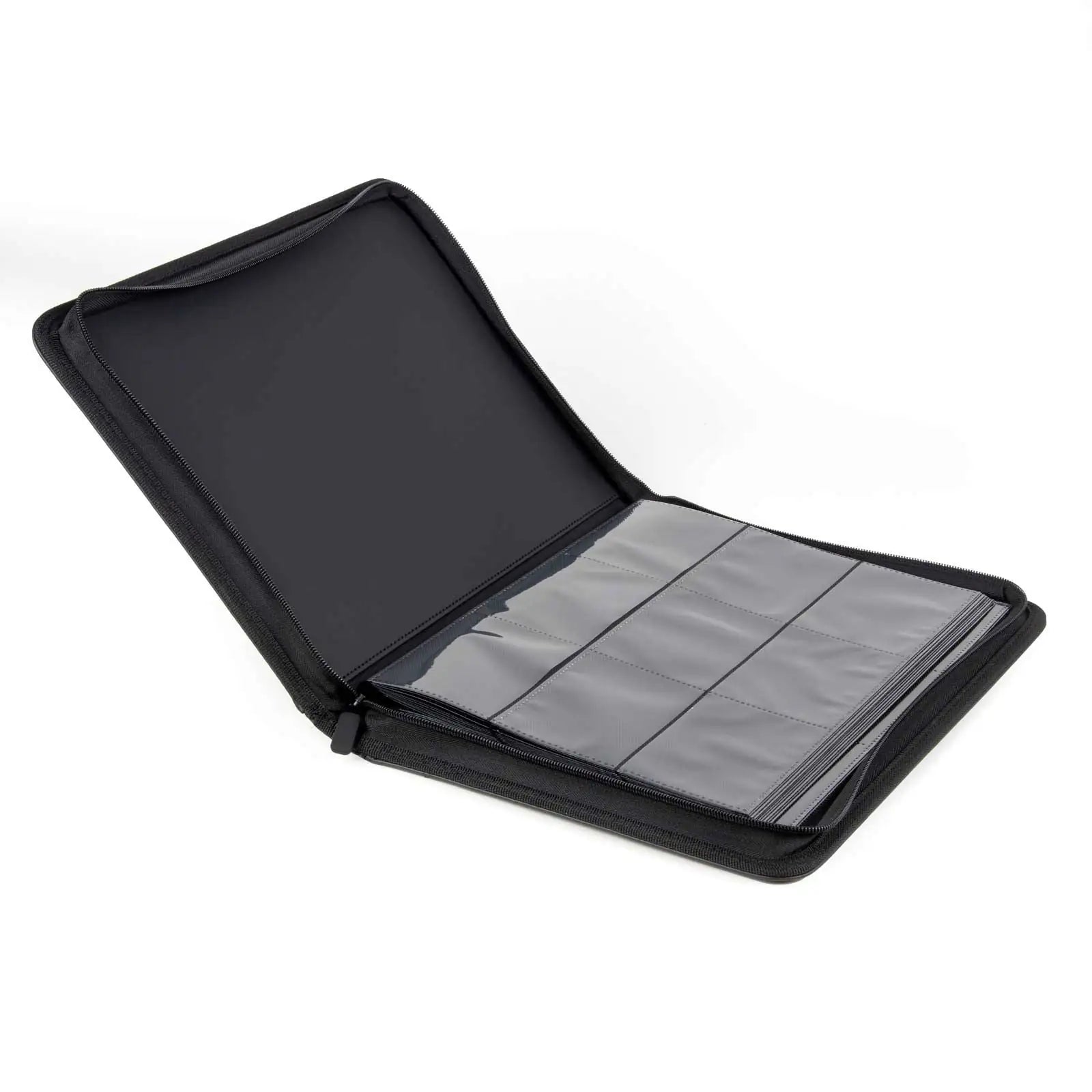 cardcosmos - 9 Pocket Zip Premium Leather Binder - Schwarz/Schwarz