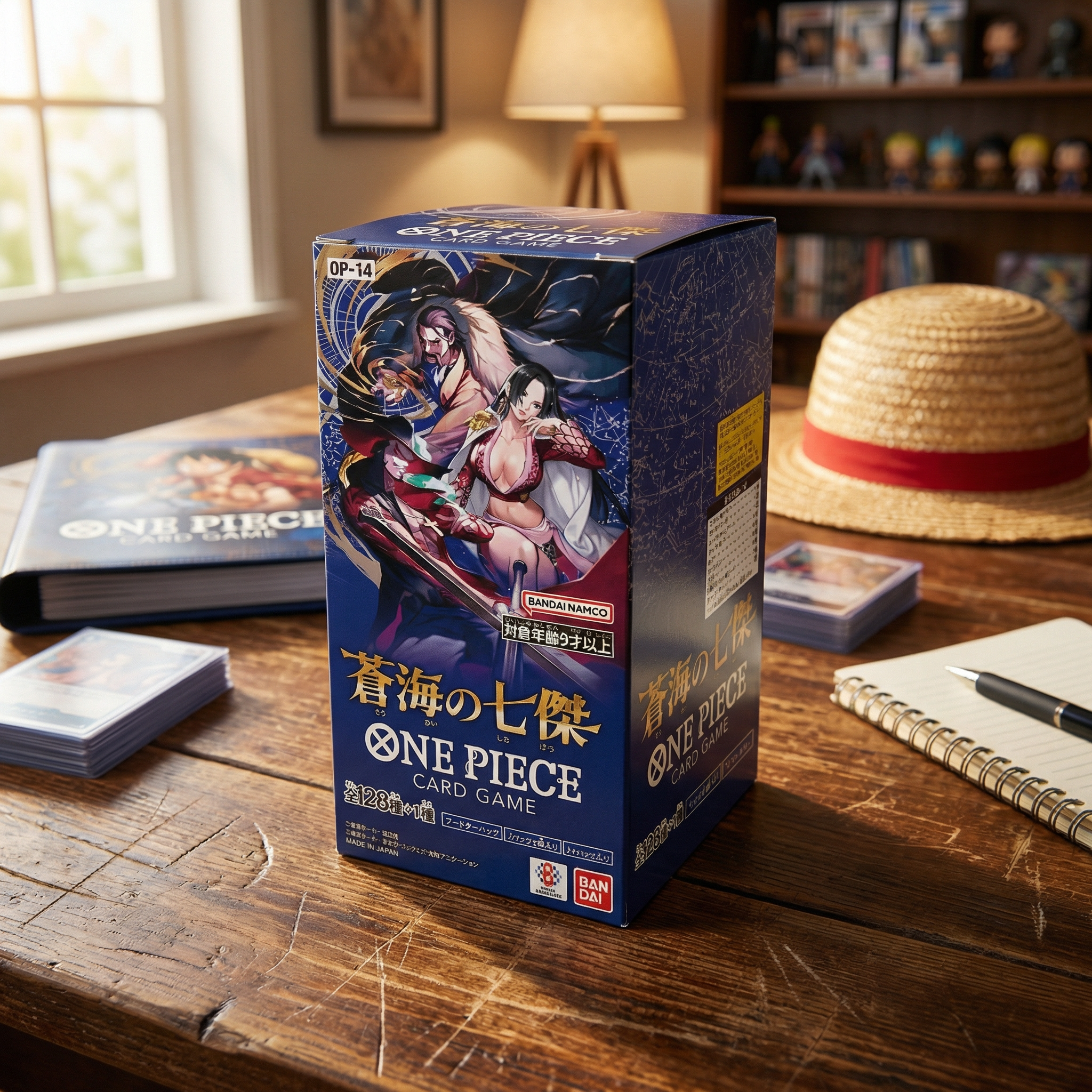 Jeu de cartes One Piece - Présentoir de sept boosters OP14 La Mer d'Azur - Japon