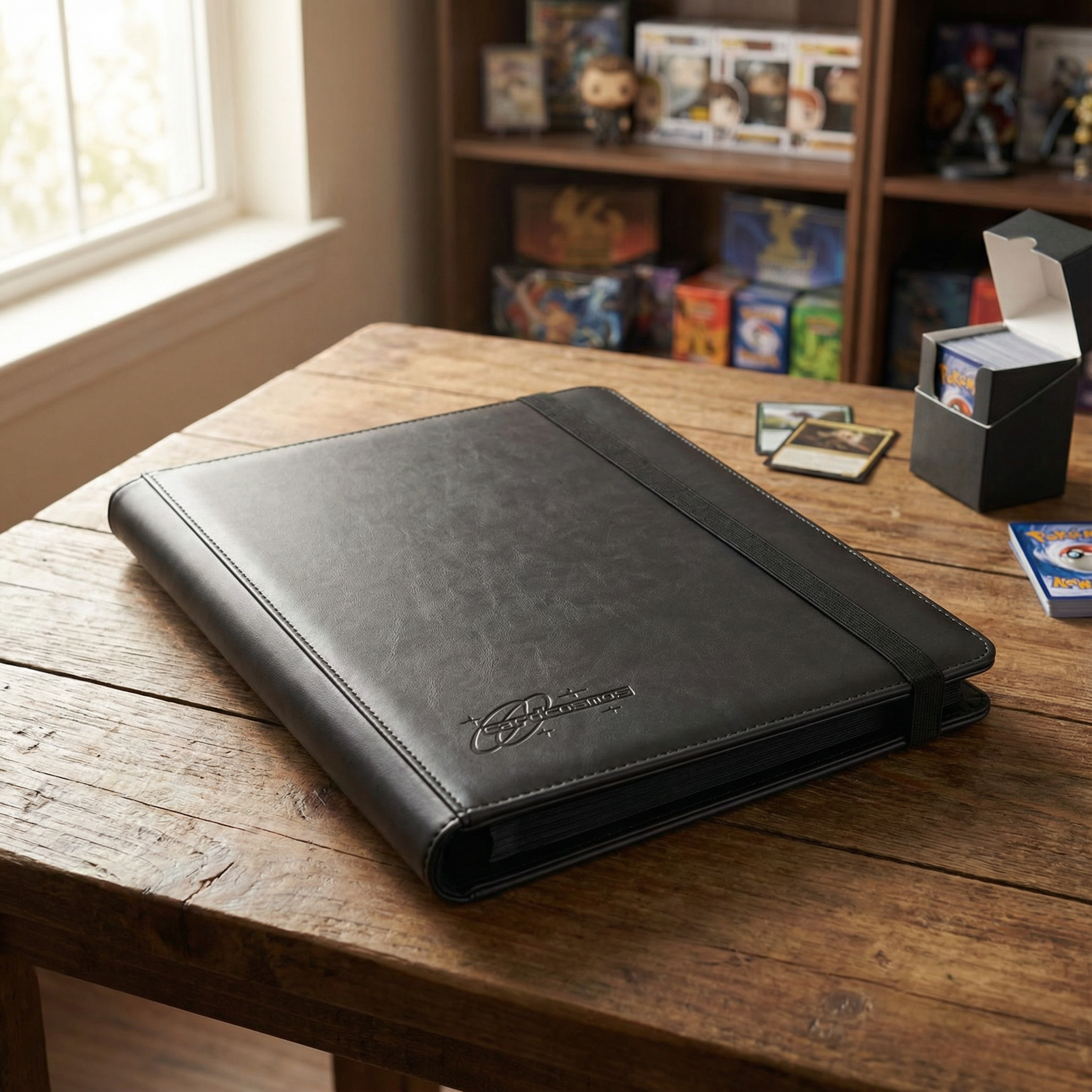 cardcosmos - 9 Pocket Strap Premium Leather Binder - Schwarz - Cardcosmos